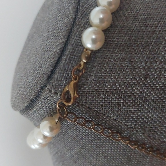 Unique Faux Pearl Chunky Necklace Gold Curb Chain Crstals 17-19" - Picture 4 of 5